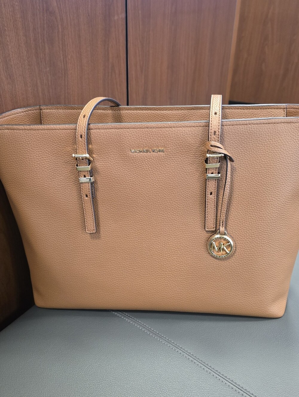 Michael Kors Luggage Pebbled Leather Tote with Gold Hardware